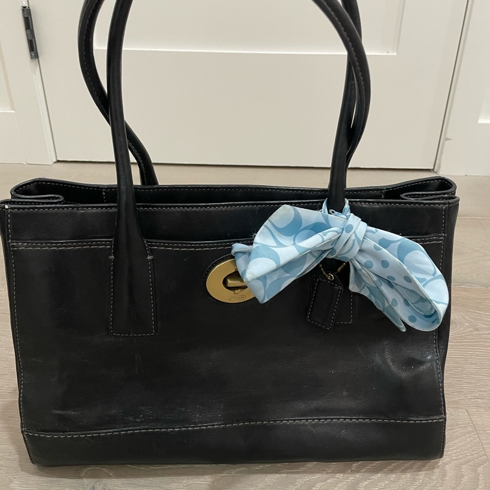 Vintage Coach purse with blue ribbon